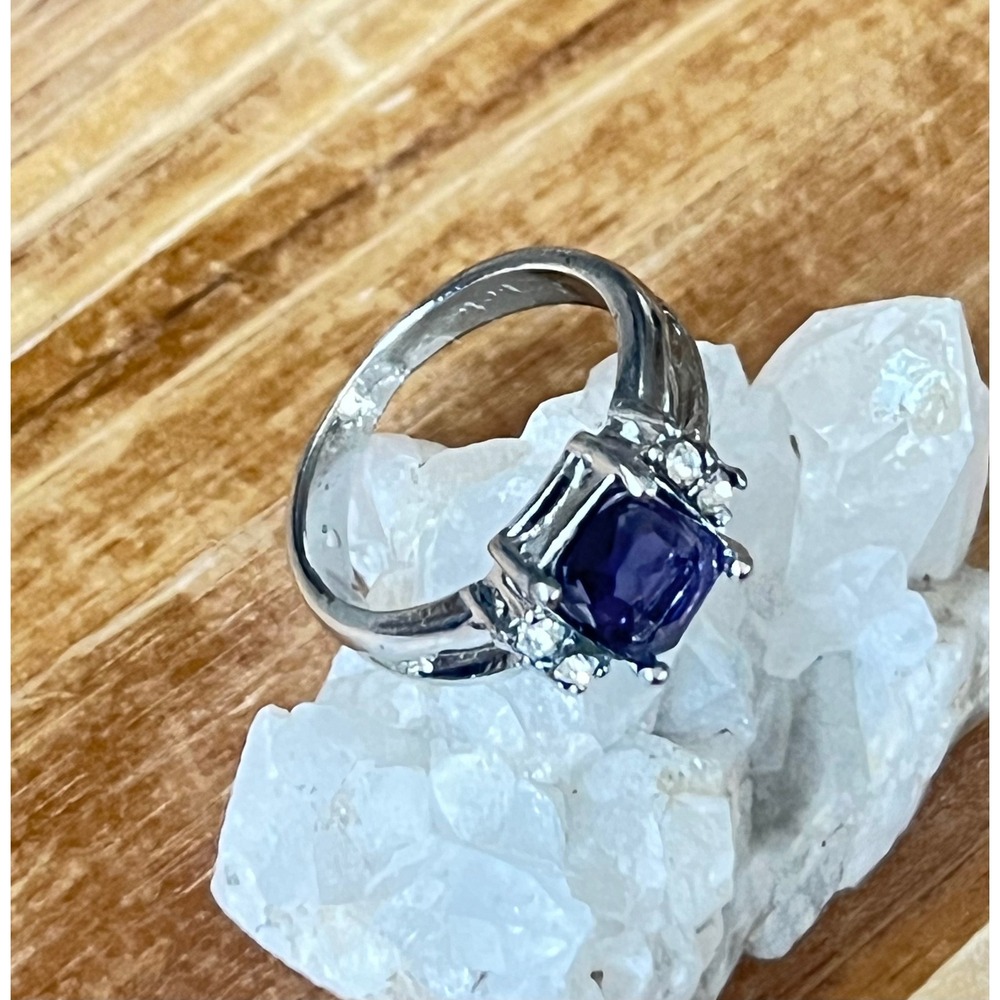 Amethyst Purple Stone 10K White Gold w White Crystals Statement Ring-Size 7-New